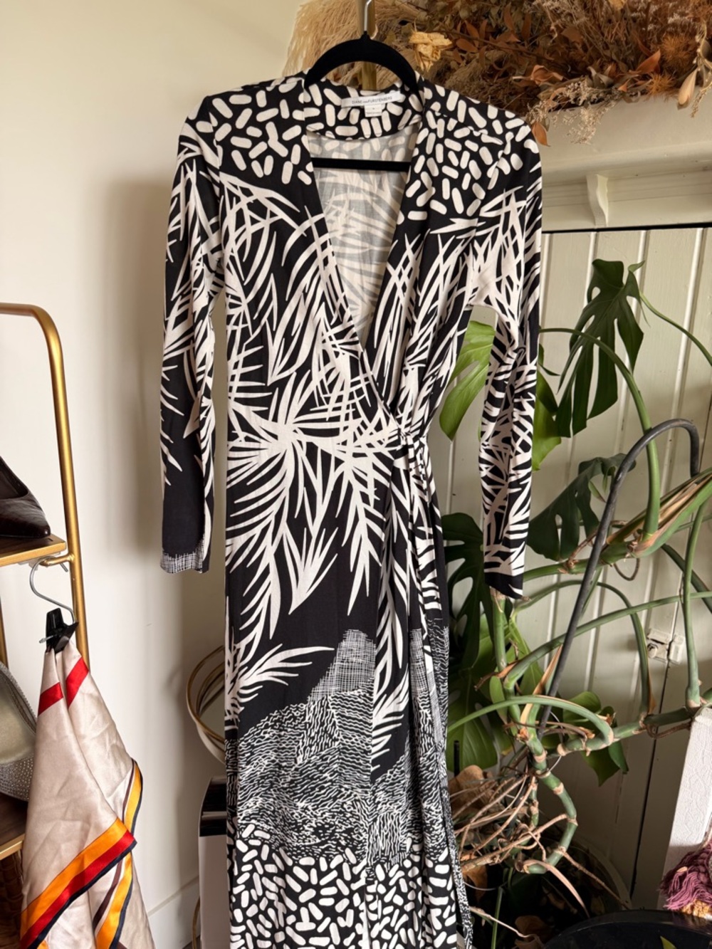 Diane von Furstenberg Black and White Silk Wrap Dress